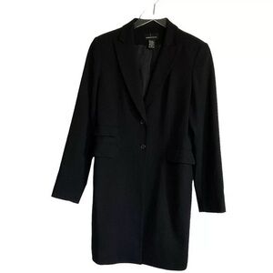 Y2K Moda International Long Black Wool And Rayon Blend Dress Blazer Size 8